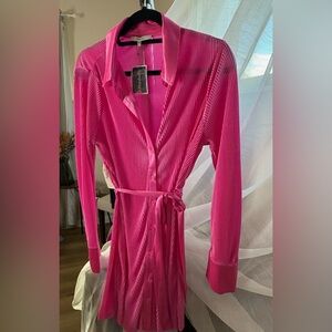 Ro & De Vibrant Pink Button Down Shirt Dress